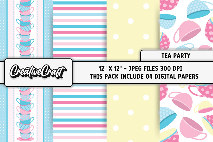 Tea Party Digital Papers, tea time backgrounds designs