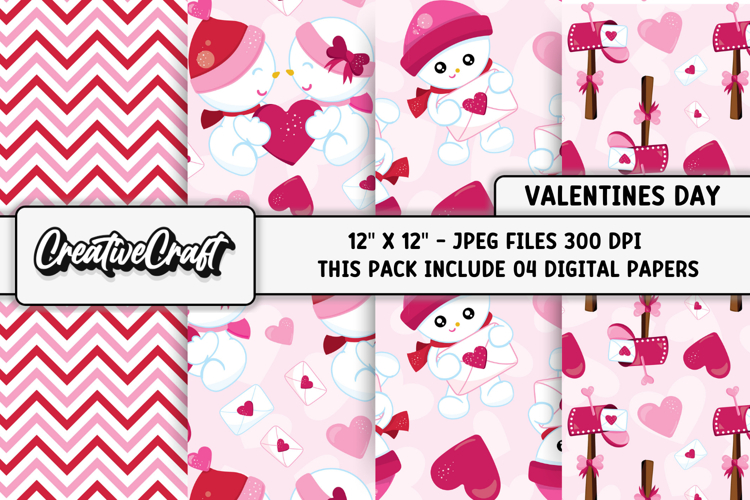 Valentines Day Digital Papers, valentines day illustrations
