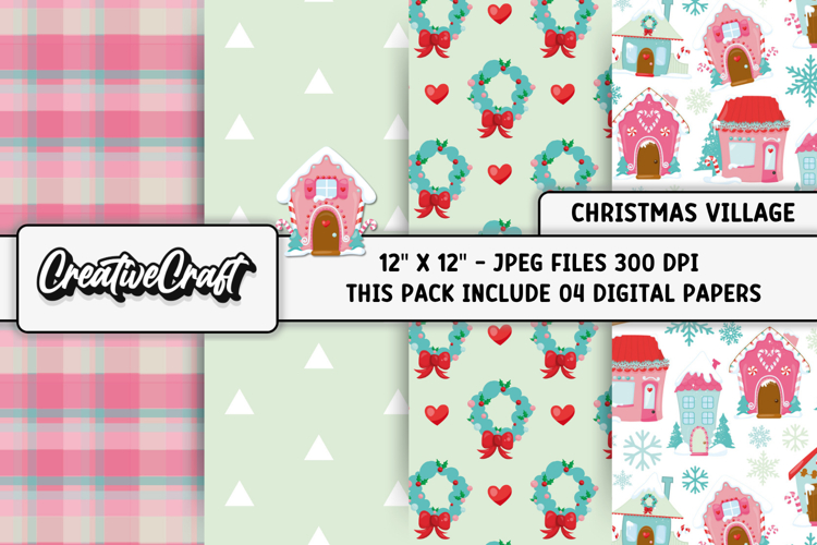Christmas Village Digital Paper, christmas illustrations