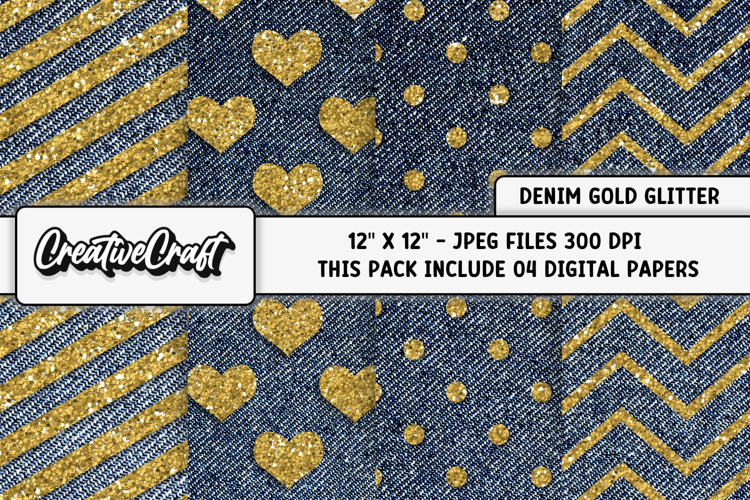 Denim Gold Glitter Digital Papers, denim textures designs example image 1