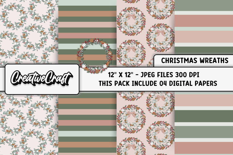 Christmas Wreaths Digital Paper, christmas digital scrapbook