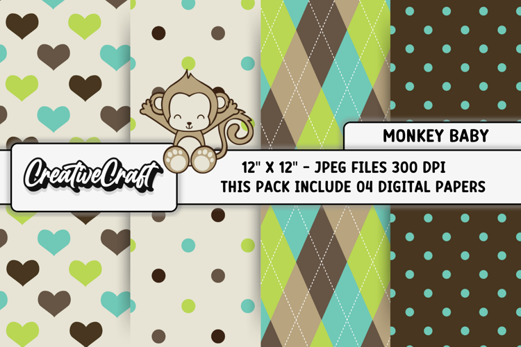 Monkey Baby Digital Papers, monkey backgrounds illustrations
