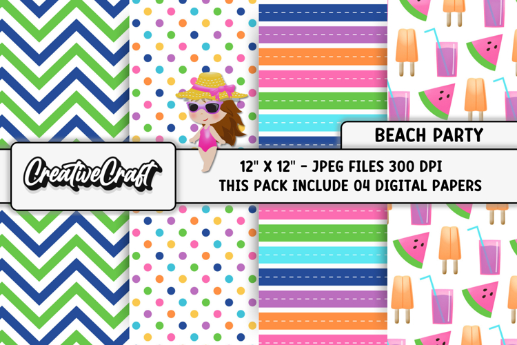Beach Party Digital Paper, summer backgrounds illustrations