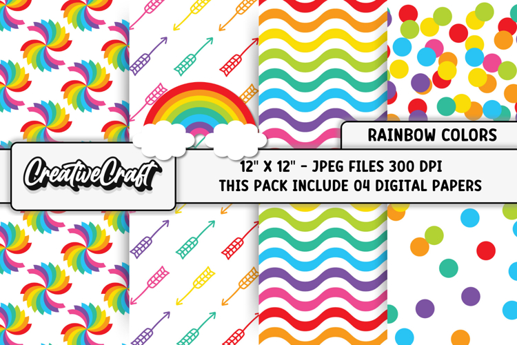 Rainbow Colors Digital Papers, scrapbook backgrounds designs