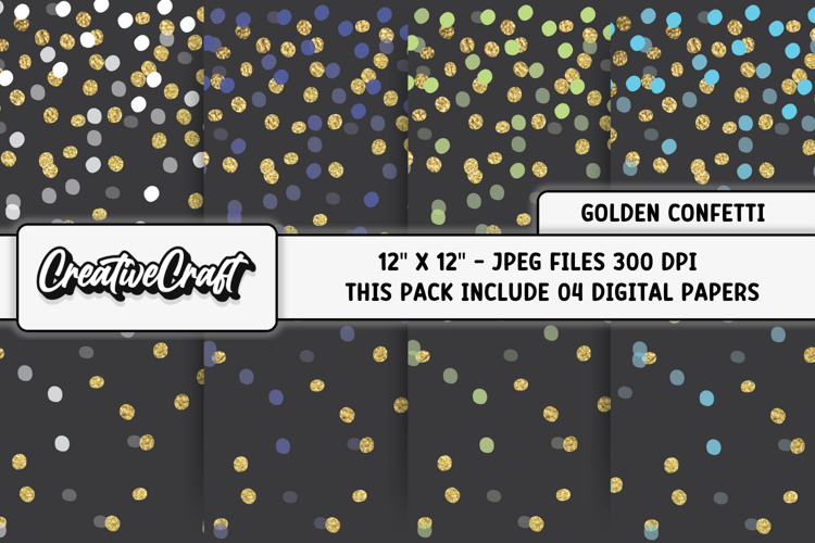 Golden Confetti Digital Paper, polka dot backgrounds designs