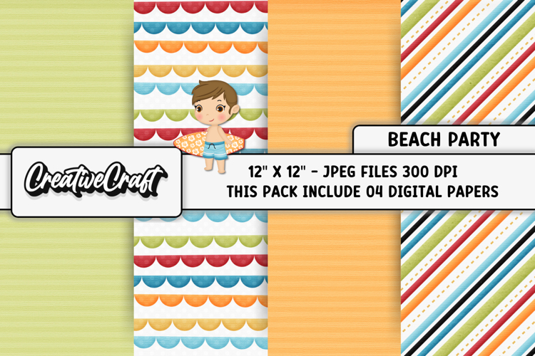 Beach Party Digital Paper, summer backgrounds illustrations
