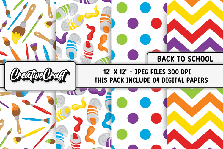 Back To School Digital Paper, school supplies, illustrations