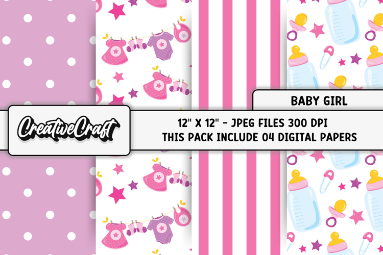 Baby Girl Digital Papers, baby shower digital scrapbooking