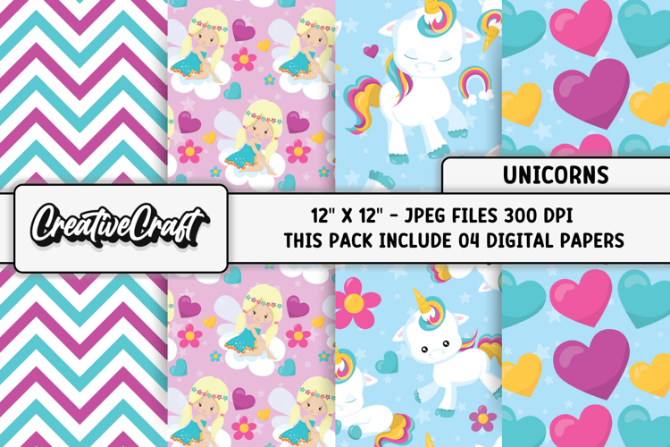 Unicorns Digital Papers, unicorns backgrounds designs