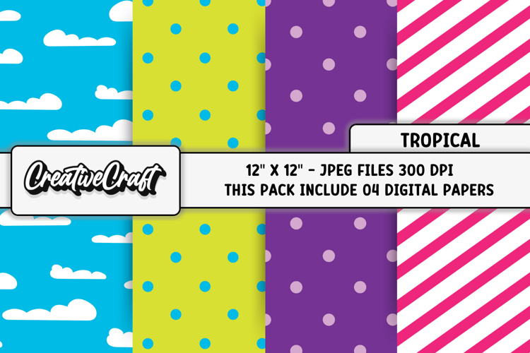 Tropical Summer Digital Papers, illustrations, backgrounds