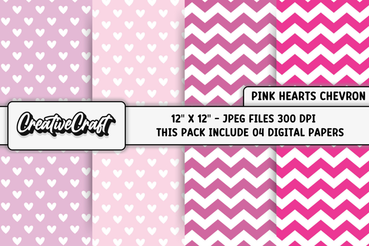 Pink Heart Chevron Digital Papers, valentines day background
