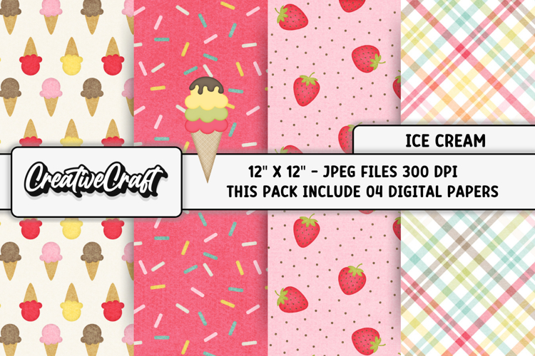 Ice Cream Digital Papers, summer digital scrapbook designs
