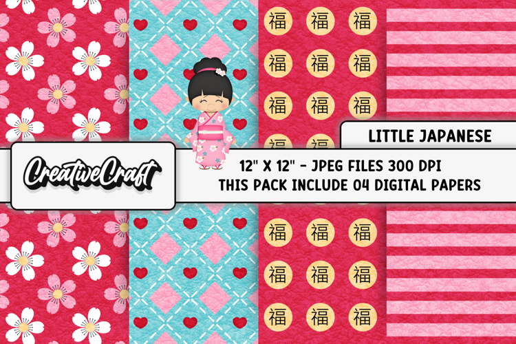 Little Japanese Digital Papers, scrapbook background designs