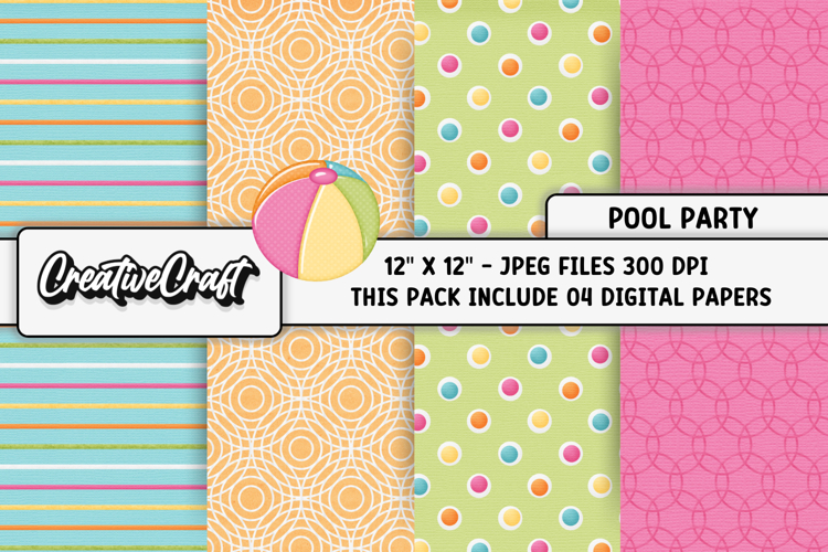 Pool Party digital papers, summer tropical scrapbook designs