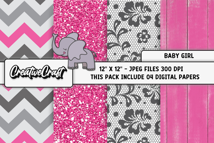 Baby Girl Digital Papers, baby shower digital scrapbooking