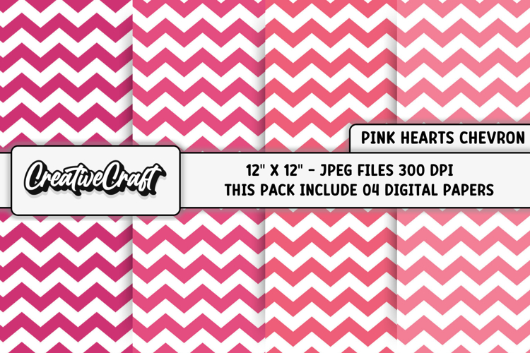 Pink Heart Chevron Digital Papers, valentines day background