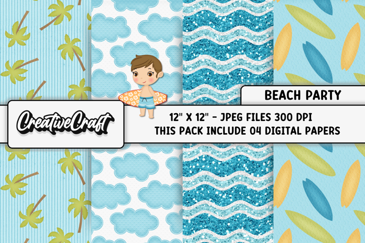 Beach Party Digital Paper, summer backgrounds illustrations