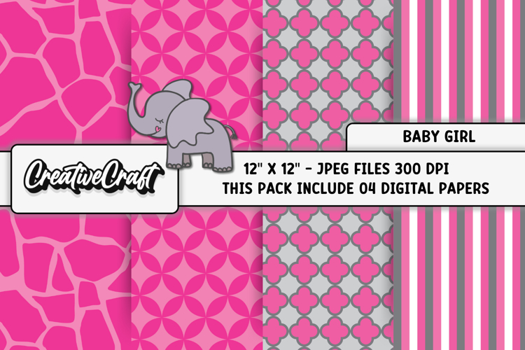 Baby Girl Digital Papers, baby shower digital scrapbooking