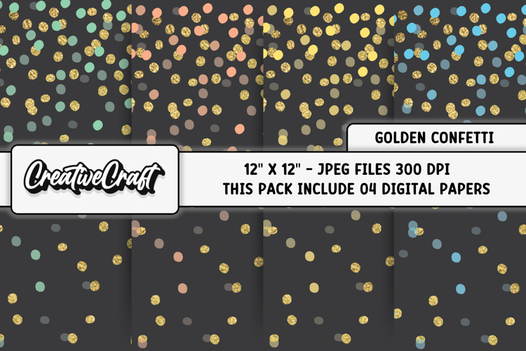 Golden Confetti Digital Paper, polka dot backgrounds designs