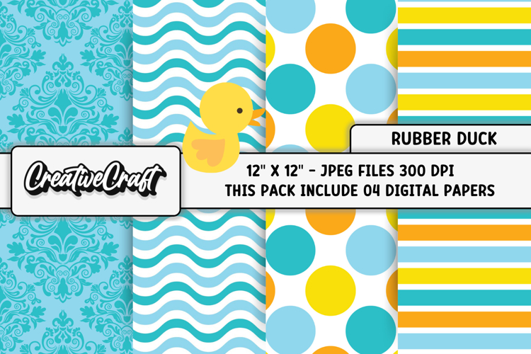 Rubber Duck Digital Paper, baby graphics, baby illustrations