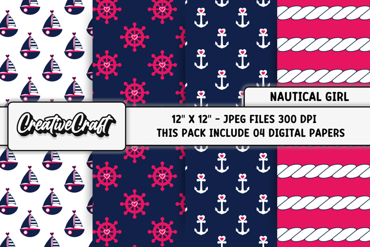 Nautical Girl Digital Papers, nautical backgrounds designs
