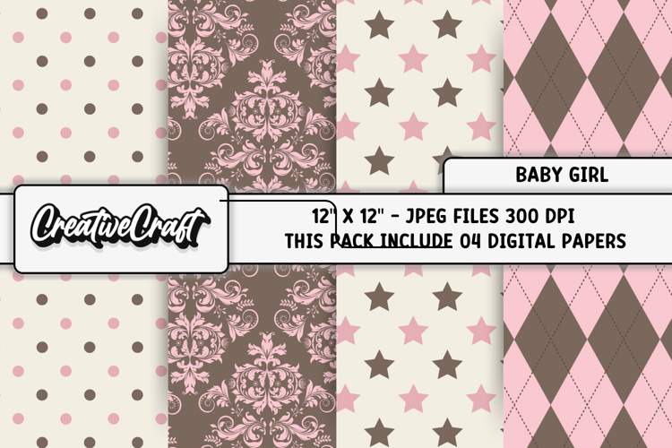 Baby Girl Digital Papers, baby shower digital scrapbooking