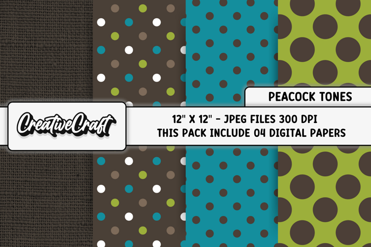 Peacock Tones Digital Papers, brown green background designs