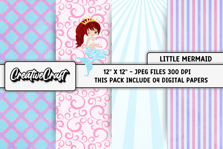 Little Mermaid Digital Papers, scrapbook backgrounds designs