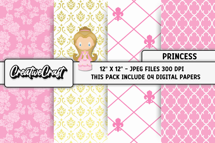Princess Digital Papers, princess backgrounds illustrations