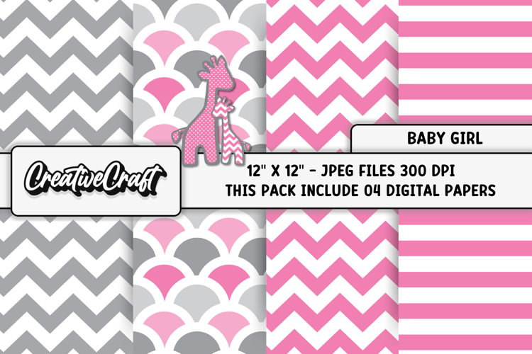 Baby Girl Digital Papers, baby shower digital scrapbooking