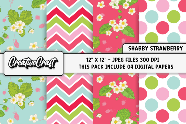 Shabby Chic digital paper, strawberry digital paper graphics