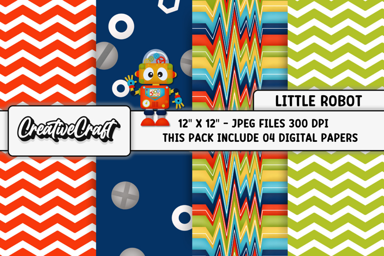 Little Robot Digital Papers, background design illustrations