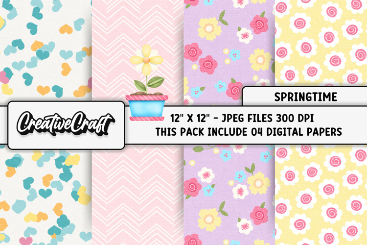 Springtime Digital Papers, spring backgrounds illustrations