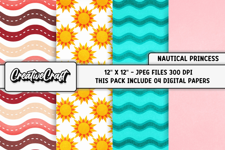 Nautical Princess Digital Papers, scrapbooking backgrounds