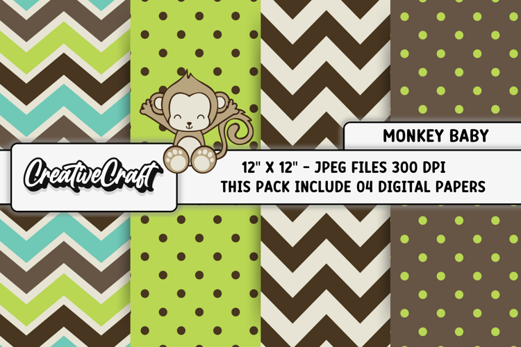 Monkey Baby Digital Papers, monkey backgrounds illustrations