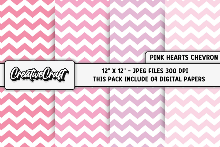 Pink Heart Chevron Digital Papers, valentines day background