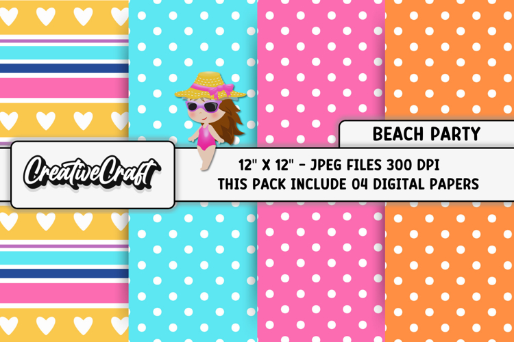 Beach Party Digital Paper, summer backgrounds illustrations