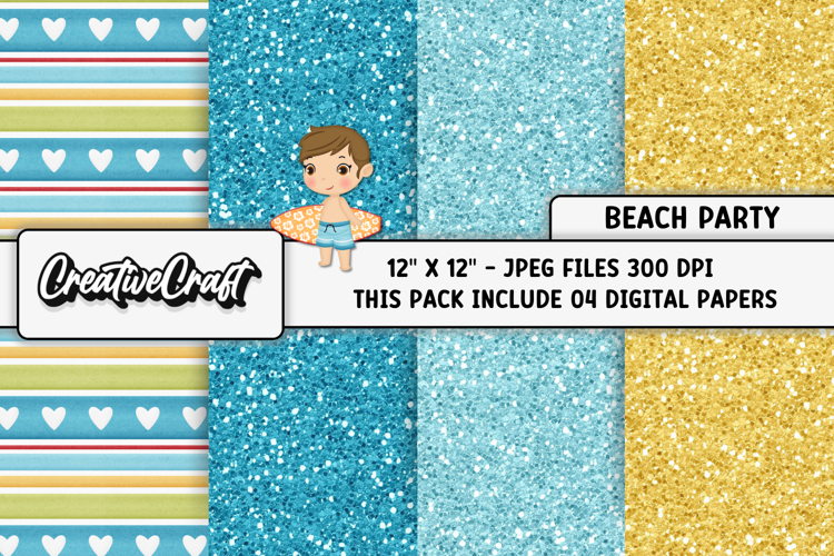 Beach Party Digital Paper, summer backgrounds illustrations