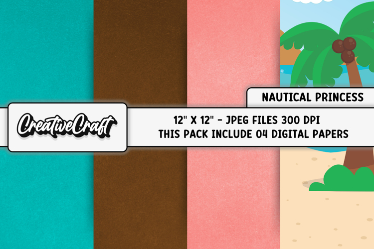 Nautical Princess Digital Papers, scrapbooking backgrounds