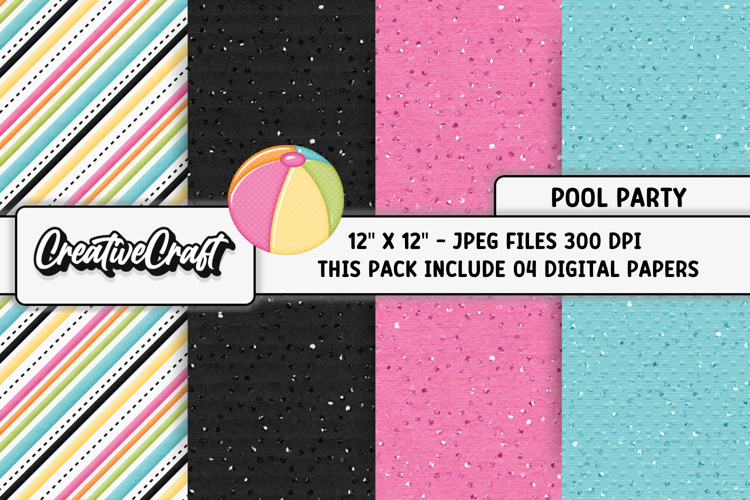 Pool Party digital papers, summer tropical scrapbook designs