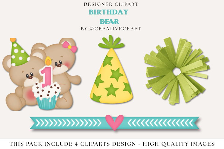 Birthday Bear png clipart, birthday clip art illustrations