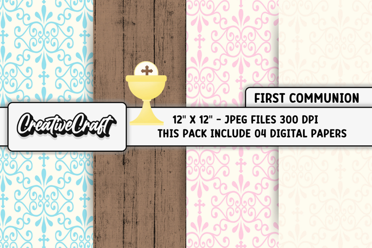 First Communion Digital Papers, scrapbooking backgrounds