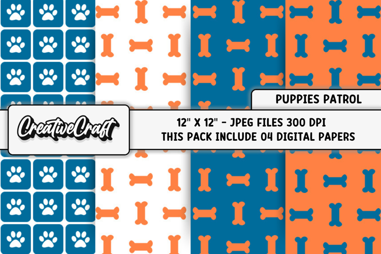 Puppies Patrol Digital Papers, scrapbook backgrounds designs