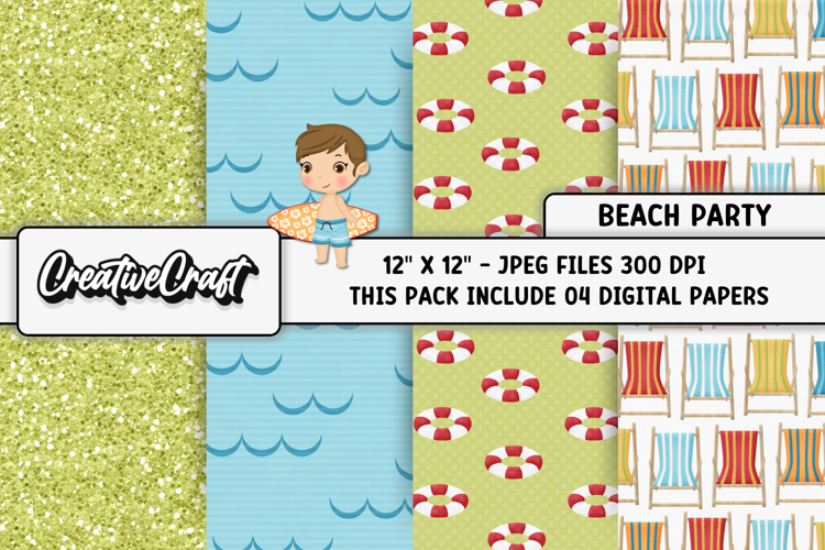 Beach Party Digital Paper, summer backgrounds illustrations