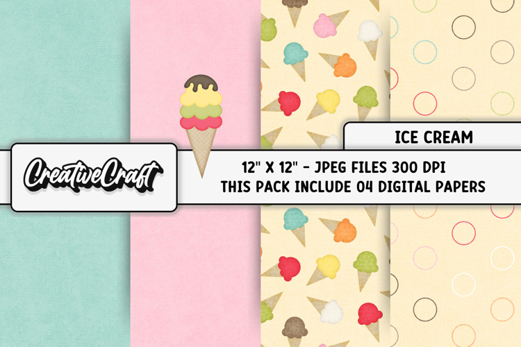 Ice Cream Digital Papers, summer digital scrapbook designs