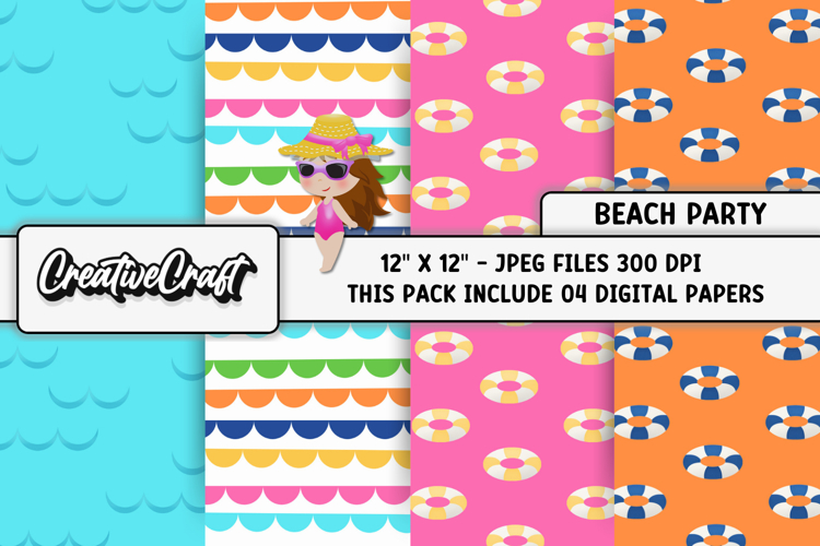 Beach Party Digital Paper, summer backgrounds illustrations