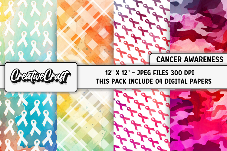 Cancer Awareness Digital Papers, cancer awareness scrapbook