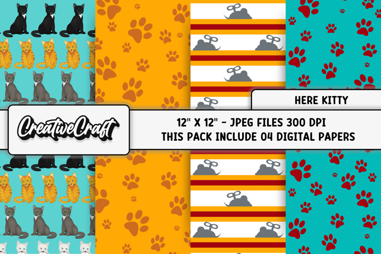 Kitty Pet Digital Papers, pet cat scrapbook digital designs