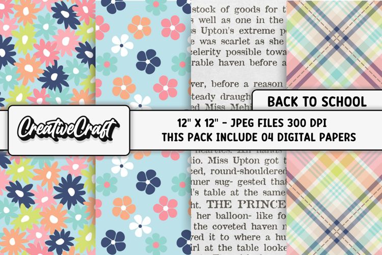 Back To School Digital Paper, school supplies, illustrations