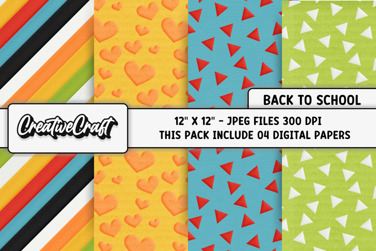 Back To School Digital Paper, school supplies, illustrations